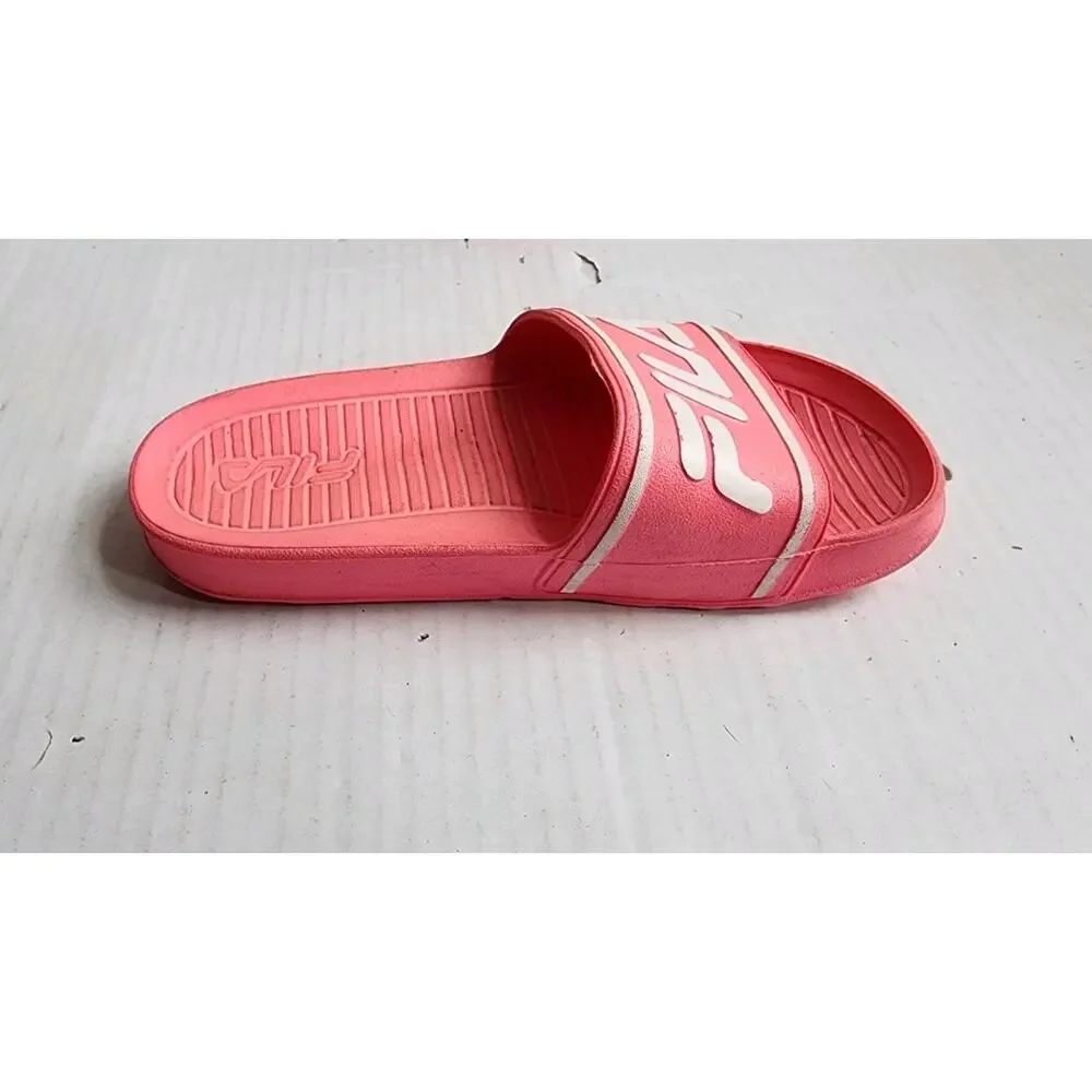 FILA Slides Sandals Shoes Size W 5 Beach Shower Pink/White Slip On Lounge Wear